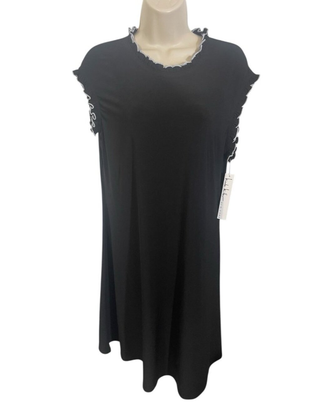 NICOLE MILLER NEW YORK Women's Size XL Black Dress Ruffled Neck and Cuffs